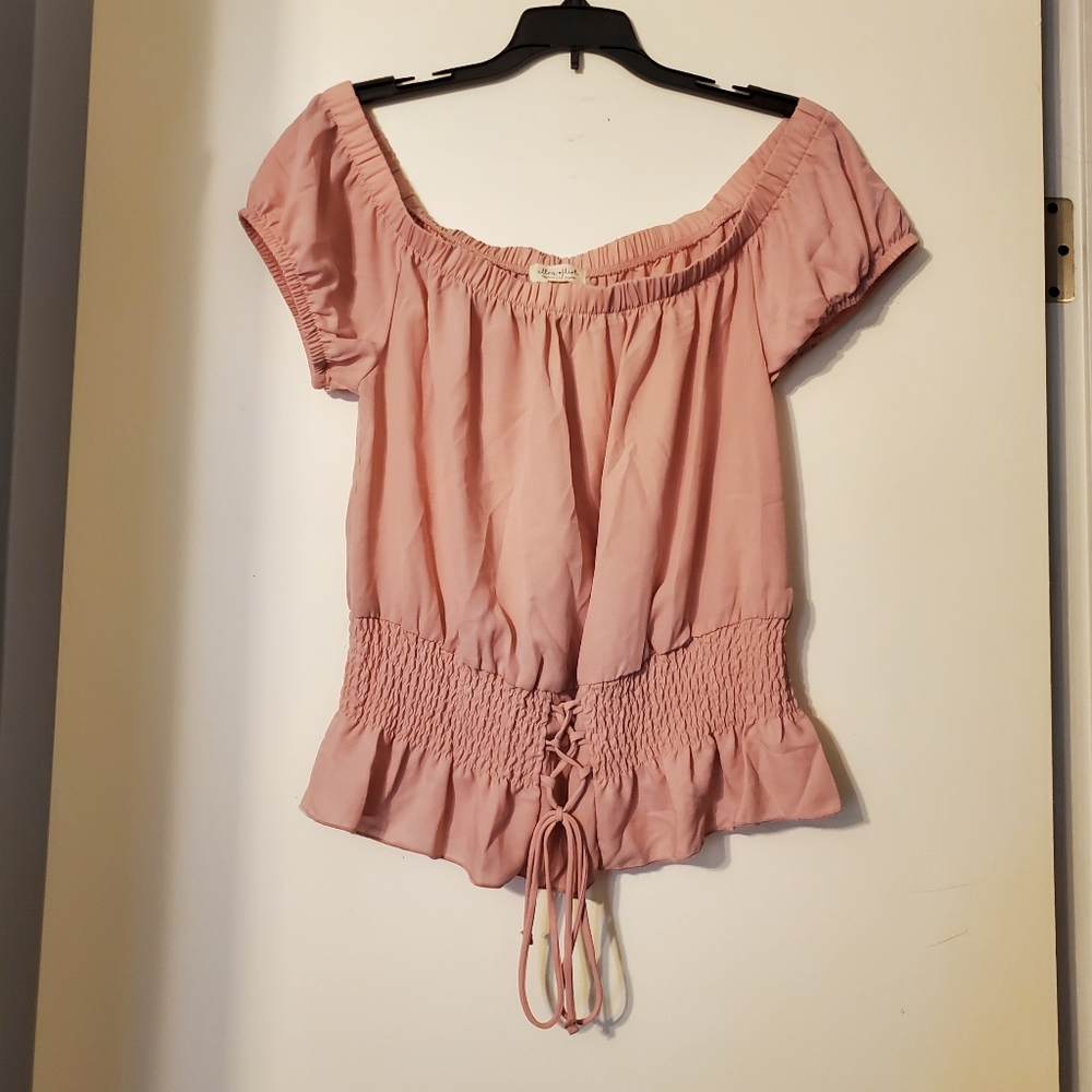 Pink top with cute lace up detail
